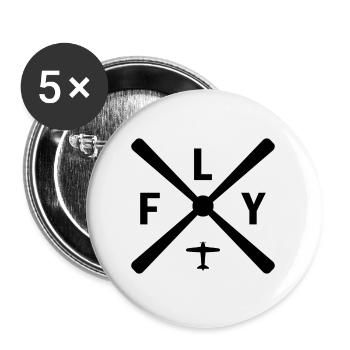 Fly Geschenk Flieger Pilot Flugzeug Copilot - Buttons groß 56 mm (5er Pack) - Weiß - Vorne