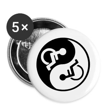 Rollstuhl Yin und Yang Rollstuhl Design * - Buttons groß 56 mm (5er Pack) - Weiß - Vorne