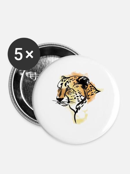 Leopard afrikanischen Tiere - Buttons groß 56 mm (5er Pack) - Weiß