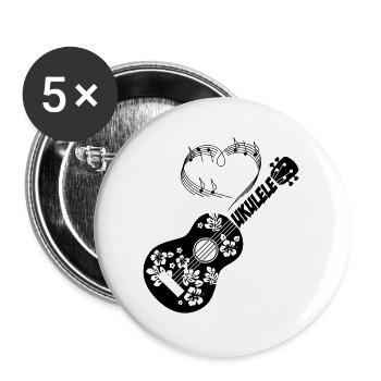 Love Ukulele Cadeau musiciens Hawaii - Lot de 5 grands badges (56 mm) - blanc - Devant
