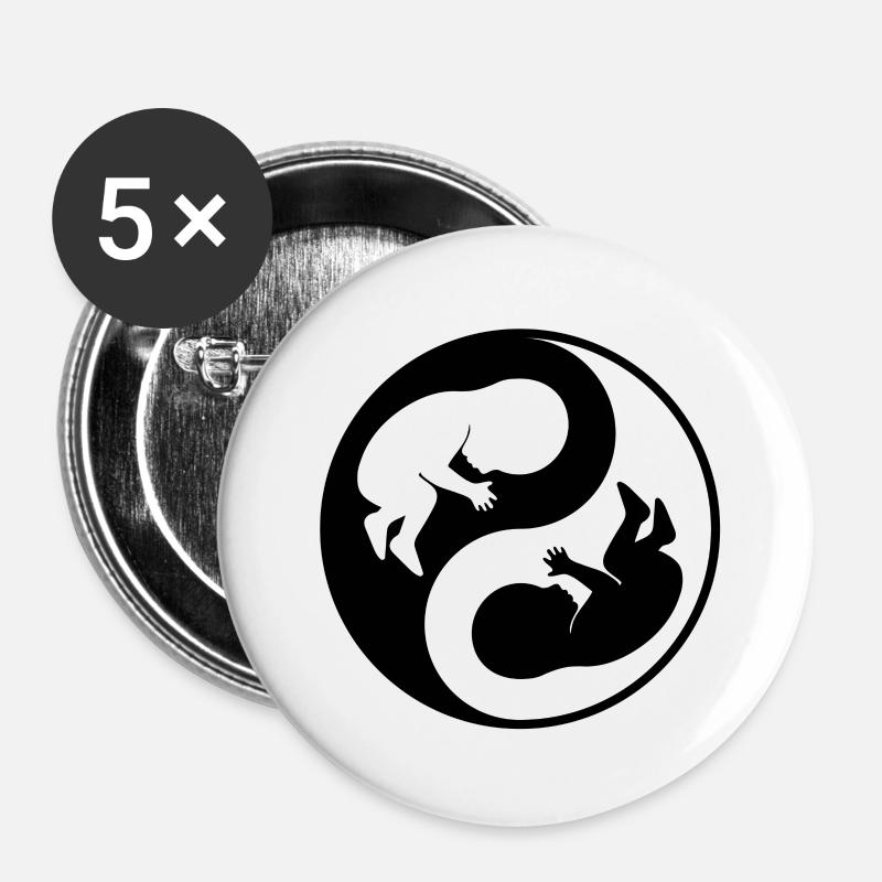 Yin Yang fetus babies - Buttons large 2.2''/56 mm (5-pack) - white