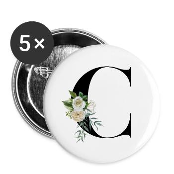 C flowery letter - Buttons large 2.2''/56 mm (5-pack) - white - Front