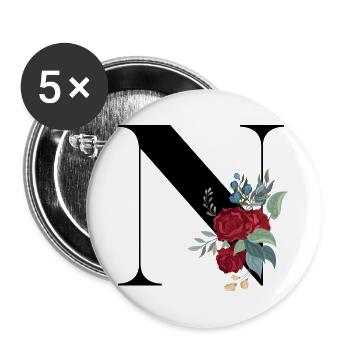 Buchstabe N Blühende - Buttons groß 56 mm (5er Pack) - Weiß - Vorne