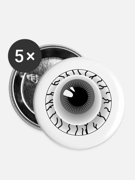 Grauer Augapfel - Buttons groß 56 mm (5er Pack) - Weiß