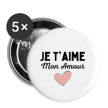 je t'aime mon amour coeur t shirt love - Lot de 5 grands badges (56 mm) - blanc - Devant