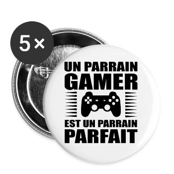 PARRAIN GAMER - Lot de 5 grands badges (56 mm) - blanc - Devant