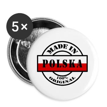 MADE IN POLSKA Pologne Poland drapeau cadeau - Lot de 5 grands badges (56 mm) - blanc - Devant