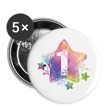 Bunte Zahl 1 - Buttons groß 56 mm (5er Pack) - Weiß - Vorne