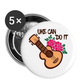 Uke can do it cadeau ukulélé musicien Hawaï - Lot de 5 grands badges (56 mm) - blanc - Devant