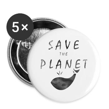 Save The Planet - Buttons groß 56 mm (5er Pack) - Weiß - Vorne