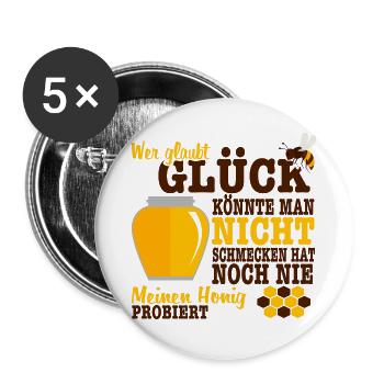 Glück honig Geschenk Biene Imker Spruch Insekt - Buttons groß 56 mm (5er Pack) - Weiß - Vorne