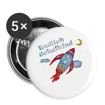 Rakete Himmel endlich Schulkind wolke - Buttons groß 56 mm (5er Pack) - Weiß - Vorne