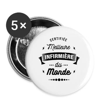 CERTIFIÉE MEILLEURE INFIRMIÈRE DU MONDE - Lot de 5 grands badges (56 mm) - blanc - Devant