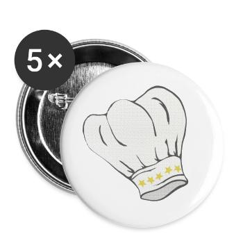 Toque de chef motif étoile, cuisine, cadeau homme - Lot de 5 grands badges (56 mm) - blanc - Devant