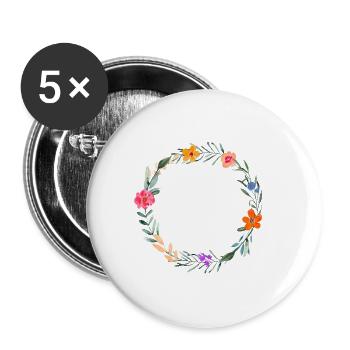 Douce couronne de fleurs, personnalisable - Lot de 5 grands badges (56 mm) - blanc - Devant
