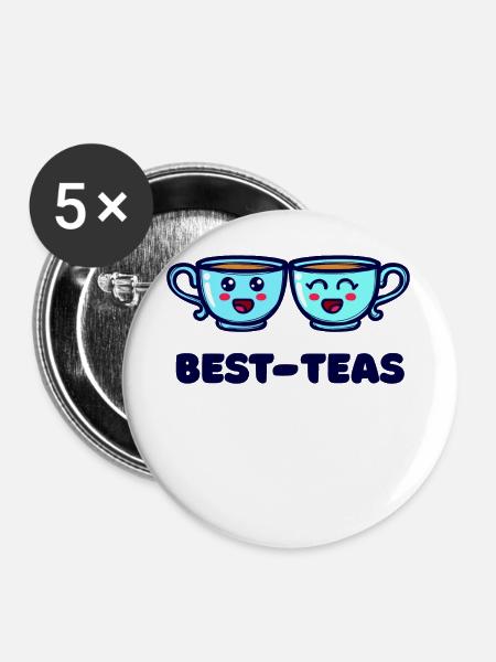 Beste Freunde Tee Tasse Saying - Buttons groß 56 mm (5er Pack) - Weiß