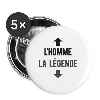 L'HOMME LA LÉGENDE - Lot de 5 grands badges (56 mm) - blanc - Devant