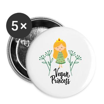 Vegan princess Geschenk Pflanzen Spruch Gemüse - Buttons groß 56 mm (5er Pack) - Weiß - Vorne