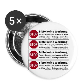 4 x Stop Bitte keine Werbung Sticker - Buttons groß 56 mm (5er Pack) - Weiß - Vorne