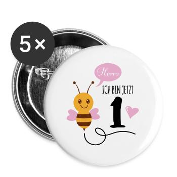 Hurra ich bin jetzt 1 Geburtstag Kinder Geschenk - Buttons groß 56 mm (5er Pack) - Weiß - Vorne
