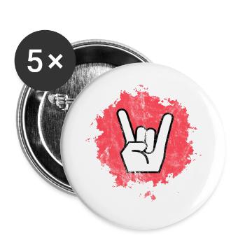 Fourche à frites coloré heavy metal, symbole rock - Lot de 5 grands badges (56 mm) - blanc - Devant