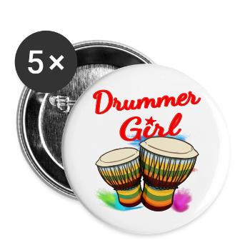 Drummer Girl Djembe Percussion - Buttons large 2.2''/56 mm (5-pack) - white - Front