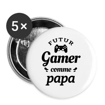 FUTUR GAMER COMME PAPA - Lot de 5 grands badges (56 mm) - blanc - Devant