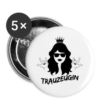Trauzeugin Geschenk Hochzeit Ehe Braut - Buttons groß 56 mm (5er Pack) - Weiß - Vorne