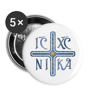 IC XC NIKA - Cross, Marble, Blue, Soul Symbol - Buttons large 2.2''/56 mm (5-pack) - white - Front