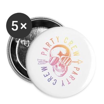 Fête équipage tête de mort - Lot de 5 grands badges (56 mm) - blanc - Devant