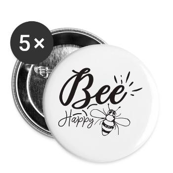 Bee Glücklich - Buttons groß 56 mm (5er Pack) - Weiß - Vorne