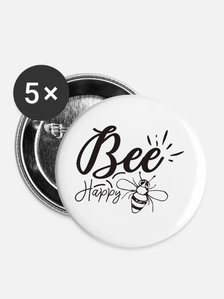 Bee Glücklich - Buttons groß 56 mm (5er Pack) - Weiß