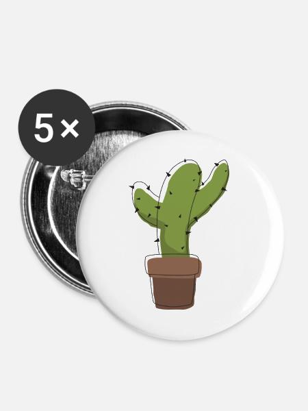 Kaktus im Topf – Grafik-Illustration - Buttons groß 56 mm (5er Pack) - Weiß