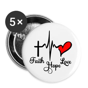 Glauben Sie Hoffnung und Liebe mit Cardio Cross und Herz und - Buttons groß 56 mm (5er Pack) - Weiß - Vorne