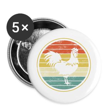 Poulet poulet coq - Lot de 5 grands badges (56 mm) - blanc - Devant
