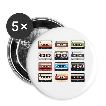 #Music retro vintage Kassette tape 80s - Buttons groß 56 mm (5er Pack) - Weiß - Vorne
