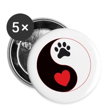 Hund - yin & yang Pfote mit Herz Hundeschule Gassi - Buttons groß 56 mm (5er Pack) - Weiß - Vorne
