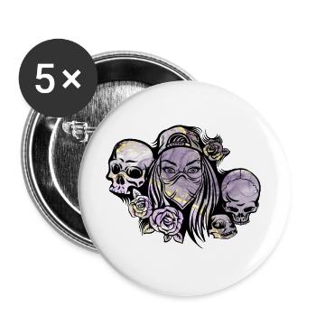 Woman Bandana Skulls Roses - Buttons large 2.2''/56 mm (5-pack) - white - Front
