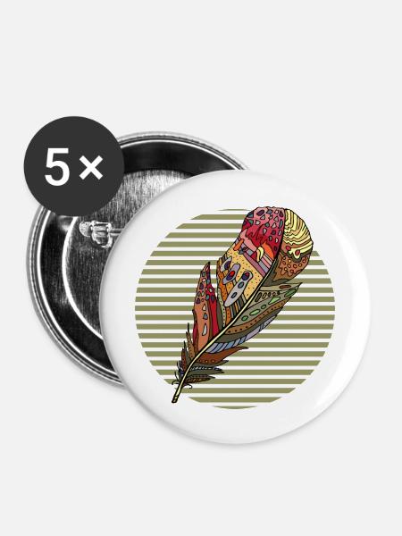 Feder - Buttons groß 56 mm (5er Pack) - Weiß