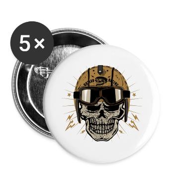 Kopf des Todes Kopf Motorrad krane skull motorcycle - Buttons groß 56 mm (5er Pack) - Weiß - Vorne