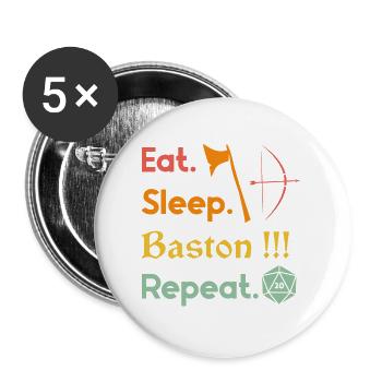 Eat. Sleep. - Prügel!!! Repeat. - Buttons groß 56 mm (5er Pack) - Weiß - Vorne