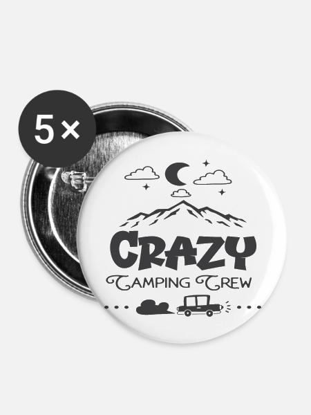 Crazy Camping Crew - Buttons groß 56 mm (5er Pack) - Weiß