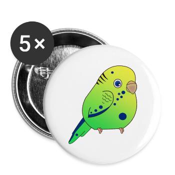 Perruque, petite perruche - Lot de 5 grands badges (56 mm) - blanc - Devant