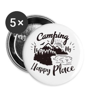Camping ist mein glücklicher Ort - Buttons groß 56 mm (5er Pack) - Weiß - Vorne