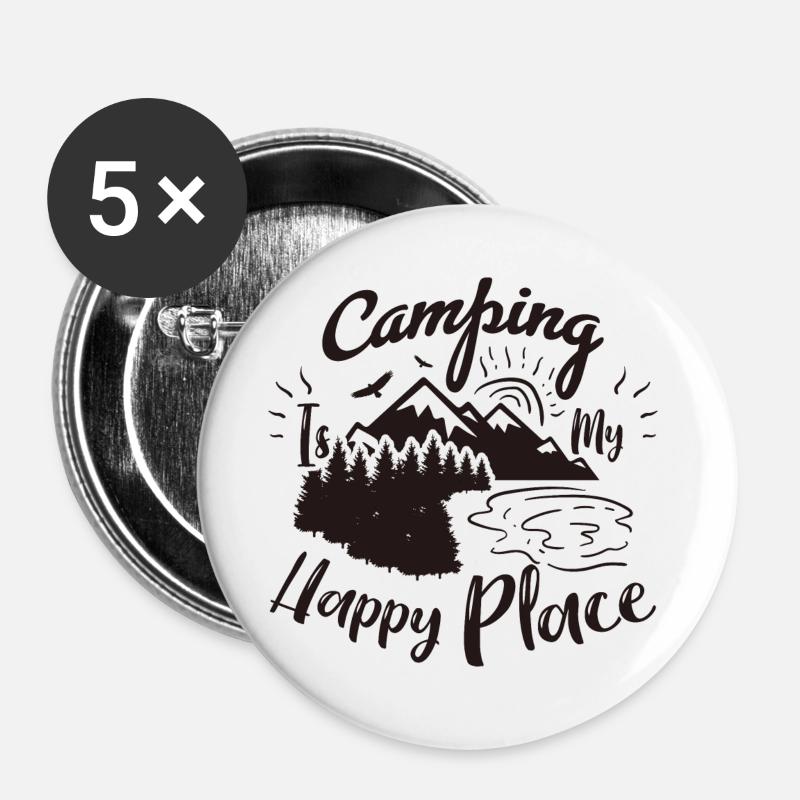 Camping Is My Happy Place - Buttons large 2.2''/56 mm (5-pack) - white