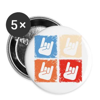 Retro squares horns metalhead heavy metal music - Buttons large 2.2''/56 mm (5-pack) - white - Front