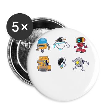 Funny Robot Technology Cute Colorful Robots - Buttons groß 56 mm (5er Pack) - Weiß - Vorne