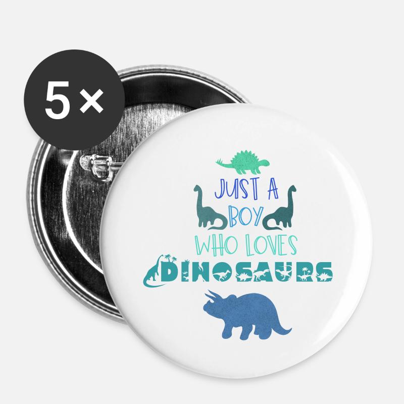 Just a Boy who Loves Dinosaurs - Buttons large 2.2''/56 mm (5-pack) - white