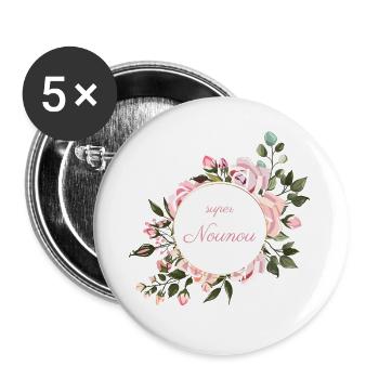 super nounou bouquet fleurs roses cadeau fin année - Lot de 5 grands badges (56 mm) - blanc - Devant