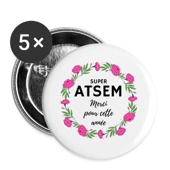 Super Atsem Merci pour cette année fleurs rose - Lot de 5 grands badges (56 mm) - blanc - Devant